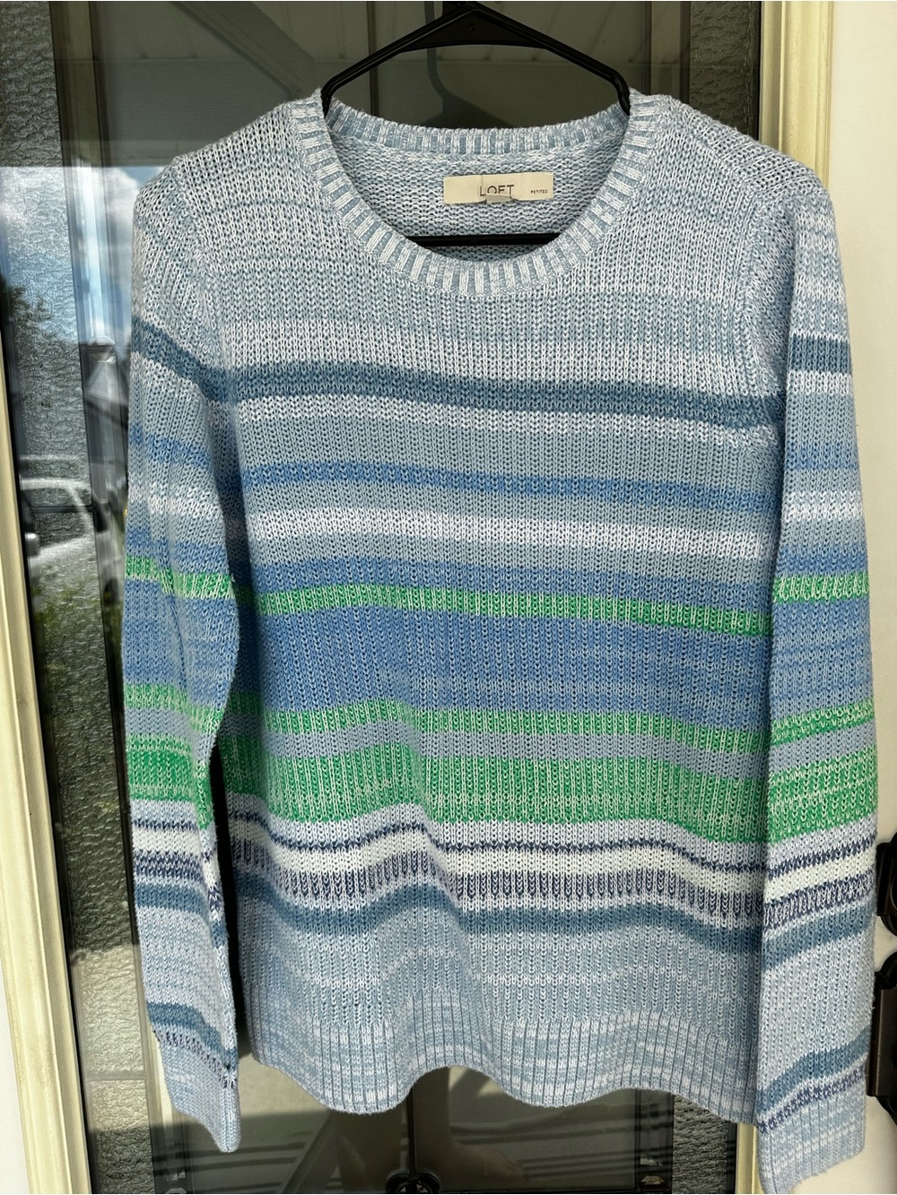 LOFT Womens Light Blue Striped Knit Sweater